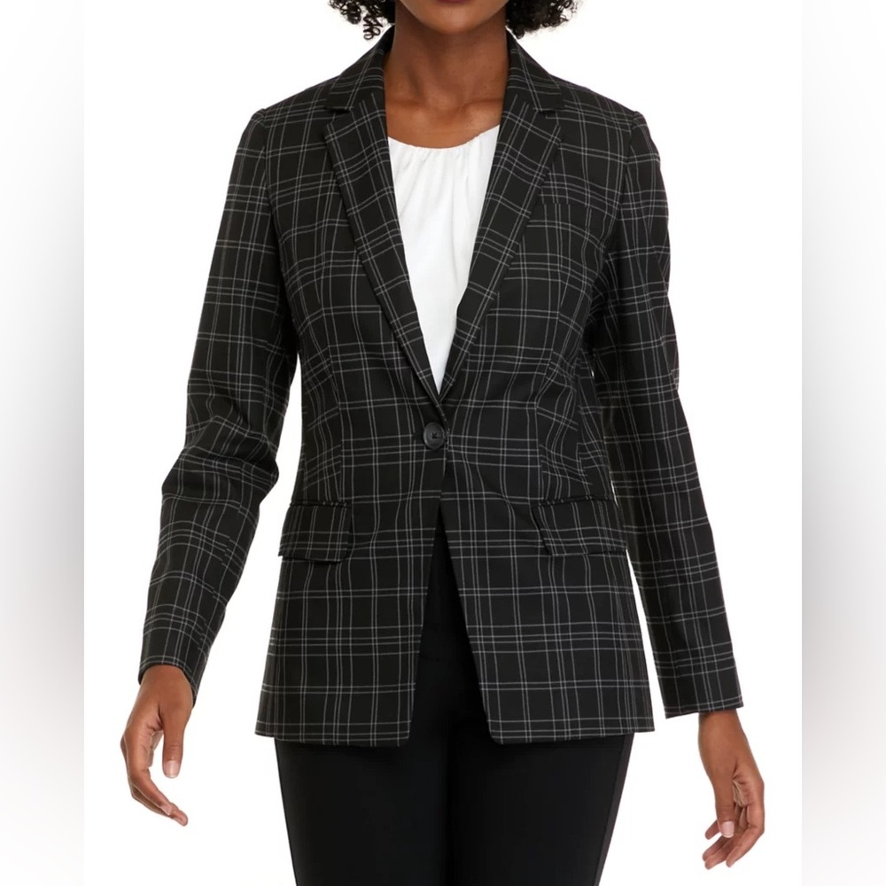 New THE LIMITED Women's Longline Blazer in black plaid size 8